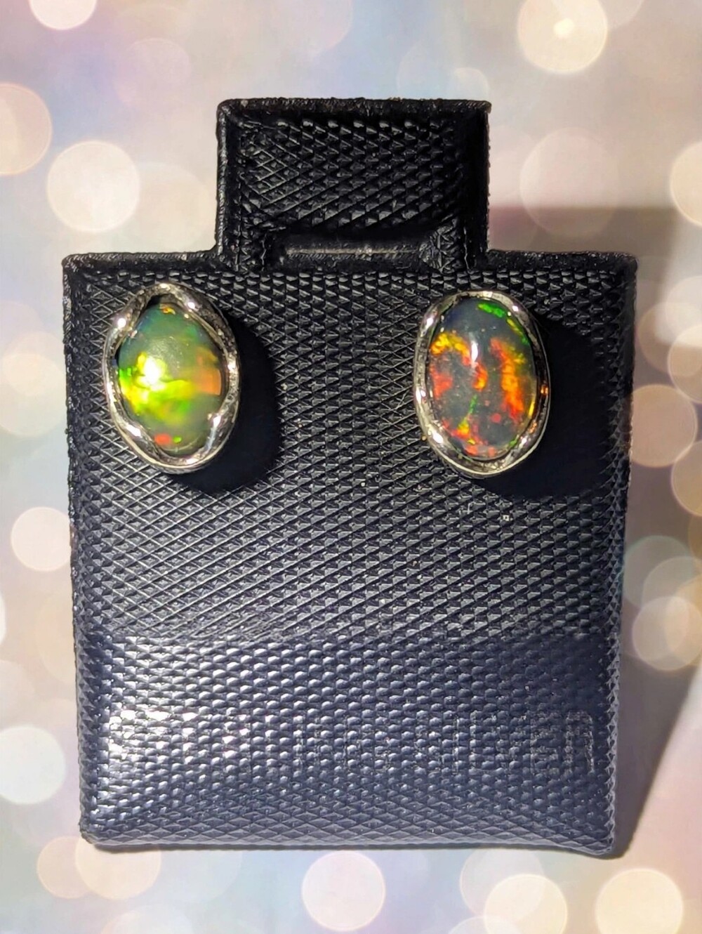 Designer Black Ethiopian Opal Stud Earrings 925 Sterling Silver